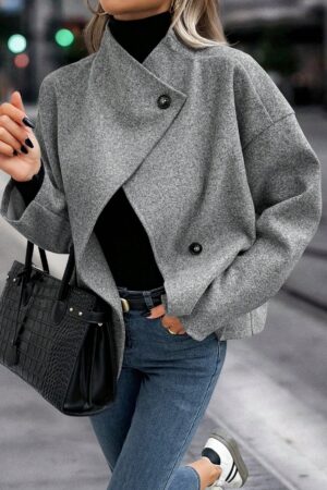Abrigo Casual Cuello Alto con Botones y Mangas Largas