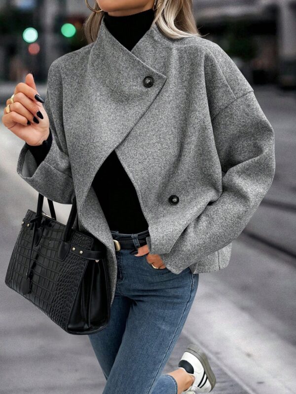 Abrigo Casual Cuello Alto con Botones y Mangas Largas
