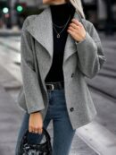 Abrigo Casual Cuello Alto con Botones y Mangas Largas