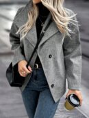 Abrigo Casual Cuello Alto con Botones y Mangas Largas