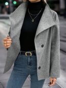 Abrigo Casual Cuello Alto con Botones y Mangas Largas