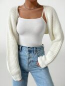 Cardigan Corto de Punto en Estilo Ballet con Mangas Raglan