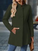 Chaqueta Midi Casual de Cuello Alto para Mujer