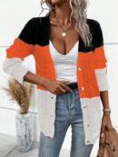 Cardigan Tejido Tricolor con Botones y Cuello en V