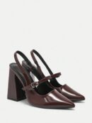 Zapatos de Tacón Grueso en Rojo Vino con Correa en el Tobillo