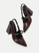 Zapatos de Tacón Grueso en Rojo Vino con Correa en el Tobillo