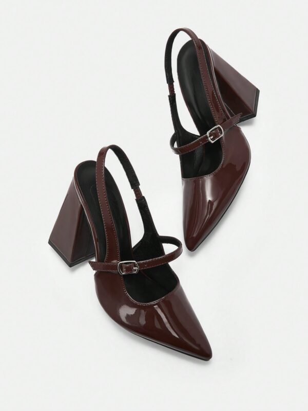 Zapatos de Tacón Grueso en Rojo Vino con Correa en el Tobillo - Image 85