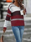 Sweater Multicolor con Hombros Caídos y Manga Larga