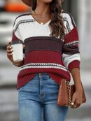 Sweater Multicolor con Hombros Caídos y Manga Larga