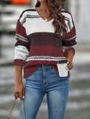 Sweater Multicolor con Hombros Caídos y Manga Larga