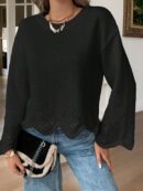 Suéter de Cuello Redondo y Manga Larga con Dobladillo Arqueado