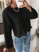 Suéter de Cuello Redondo y Manga Larga con Dobladillo Arqueado