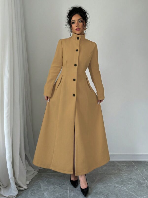 Abrigo Elegante de Invierno de Color Sólido con Cuello Alto - Image 25