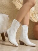Botas Cortas Bordadas de Estilo Western con Punta Afilada