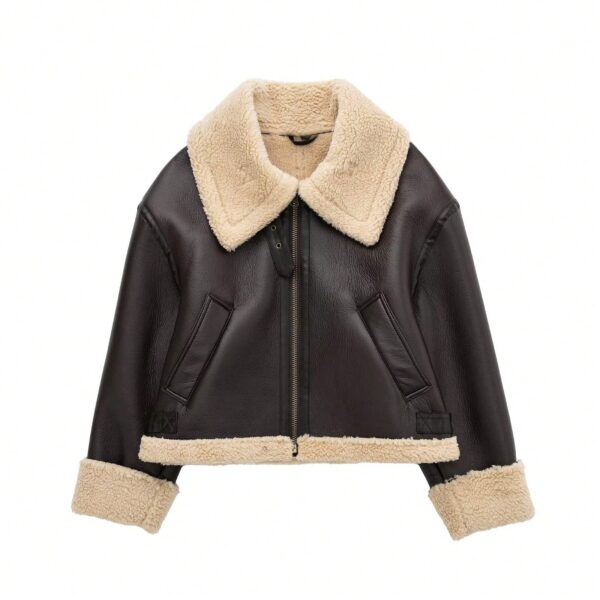 Campera Negra de Eco Piel con Cuello de Piel Sintética - Image 8