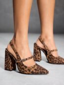 Zapatos de Tacón Grueso en Rojo Vino con Correa en el Tobillo