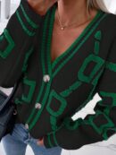 Sweater Tejido de Otoño/Invierno con Cuello en V y Botones