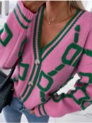 Sweater Tejido de Otoño/Invierno con Cuello en V y Botones
