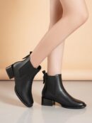 Botas Cortas de Tacón Grueso en Marrón con Punta Redonda