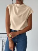 Blusa Elegante Asimétrica con Cuello Mao y Pliegues