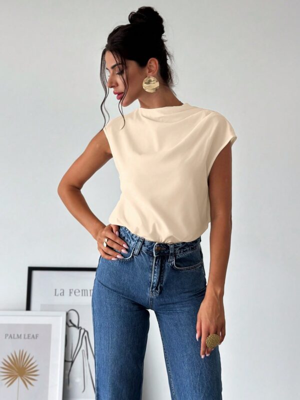 Blusa Elegante Asimétrica con Cuello Mao y Pliegues - Image 22