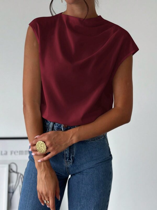 Blusa Elegante Asimétrica con Cuello Mao y Pliegues - Image 8