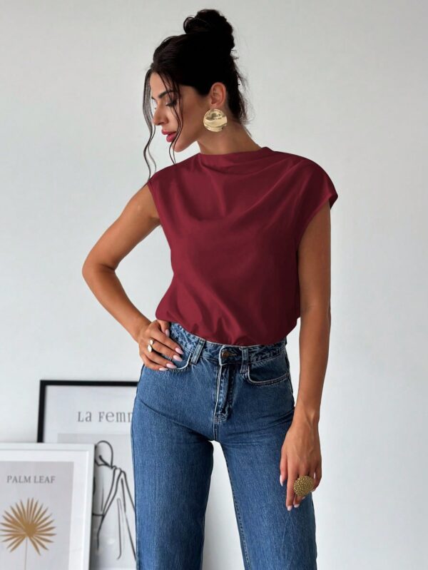 Blusa Elegante Asimétrica con Cuello Mao y Pliegues - Image 9
