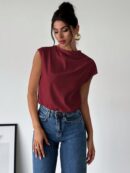 Blusa Elegante Asimétrica con Cuello Mao y Pliegues