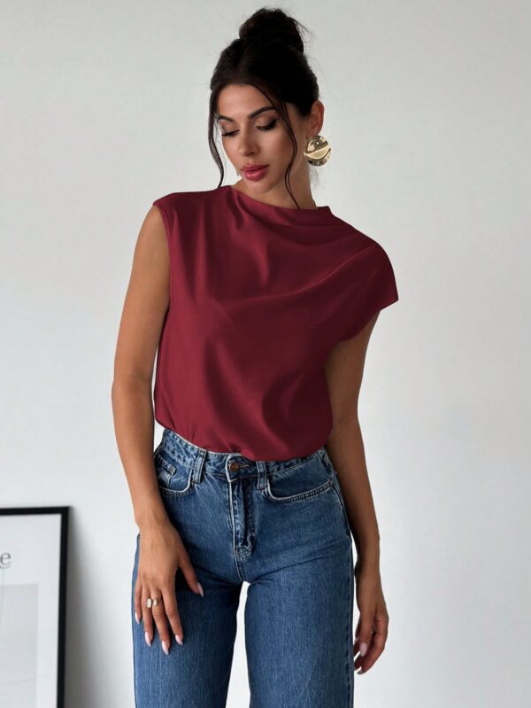 Blusa Elegante Asimétrica con Cuello Mao y Pliegues - Image 11