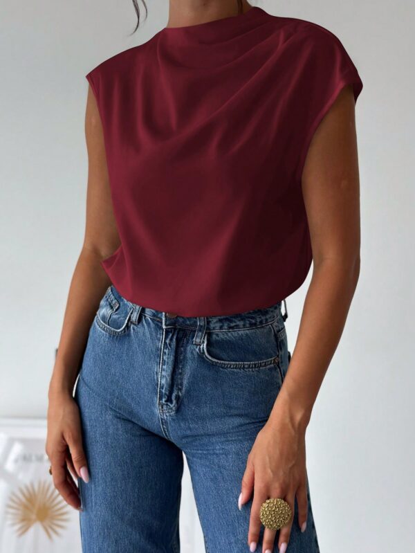 Blusa Elegante Asimétrica con Cuello Mao y Pliegues - Image 12