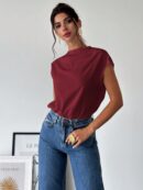 Blusa Elegante Asimétrica con Cuello Mao y Pliegues