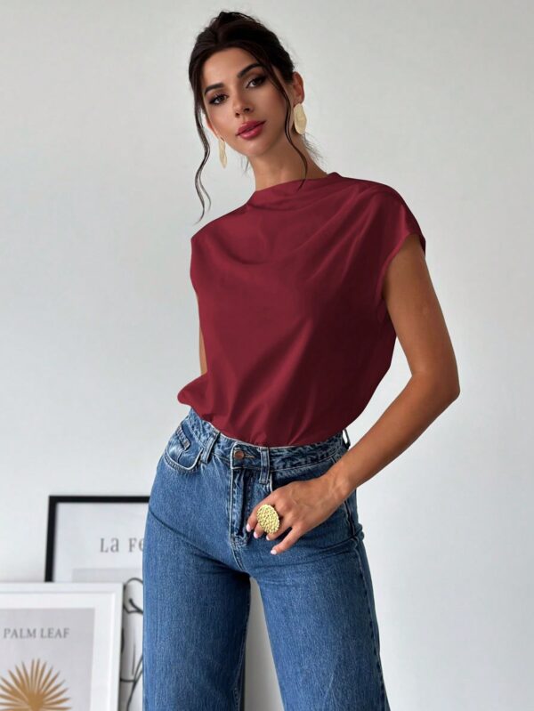 Blusa Elegante Asimétrica con Cuello Mao y Pliegues - Image 13
