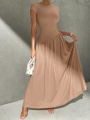 Vestido Midi Asimétrico A-Line Elegante y Simple con Cuello Alto