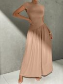 Vestido Midi Asimétrico A-Line Elegante y Simple con Cuello Alto