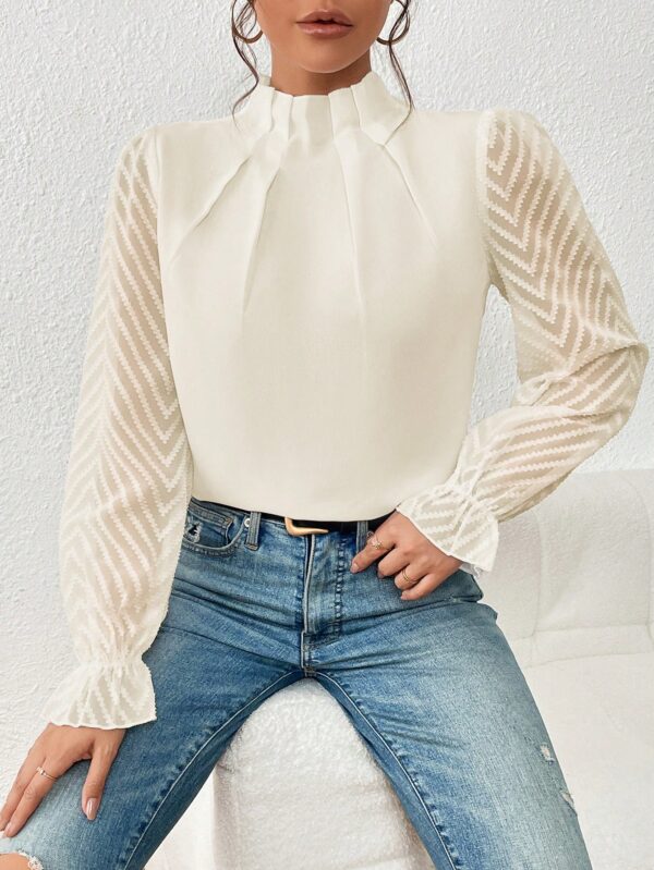 Blusa Elegante de Manga Larga con Cuello Volado y Detalles Plegados - Image 25