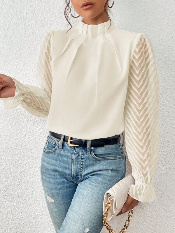 Blusa Elegante de Manga Larga con Cuello Volado y Detalles Plegados - Image 28
