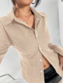 Blusa de Negocios Casual a Rayas con Botones y Manga Larga