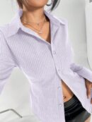 Blusa de Negocios Casual a Rayas con Botones y Manga Larga