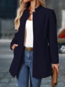 Chaqueta Midi Casual de Cuello Alto para Mujer