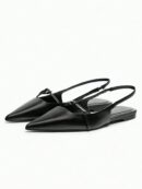 Sandalias Negras Estilo Coreano Punta Fina y Correa Única