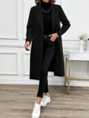 Abrigo Largo de Lana en Gris Oscuro para Mujer