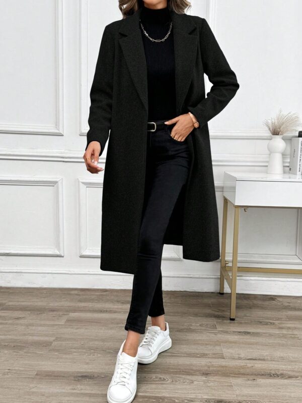 Abrigo Largo de Lana en Gris Oscuro para Mujer - Image 8