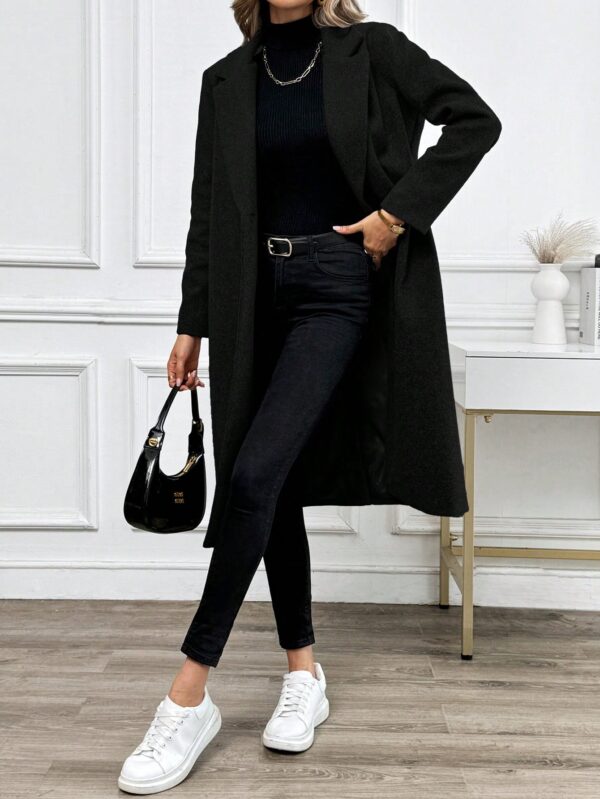 Abrigo Largo de Lana en Gris Oscuro para Mujer - Image 10