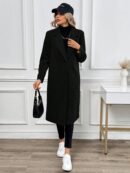 Abrigo Largo de Lana en Gris Oscuro para Mujer