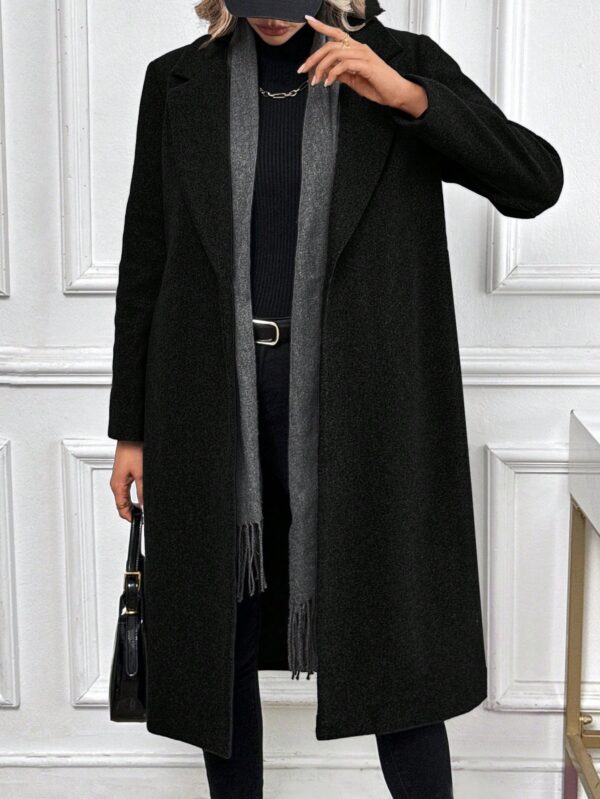 Abrigo Largo de Lana en Gris Oscuro para Mujer - Image 13