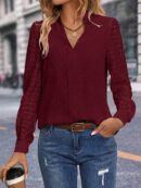 Blusa Casual con Encaje en Contraste y Escote Muesca