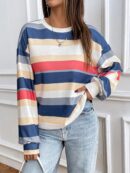 Sweatshirt Casual con Cuello Ancho y Rayas, Manga Larga