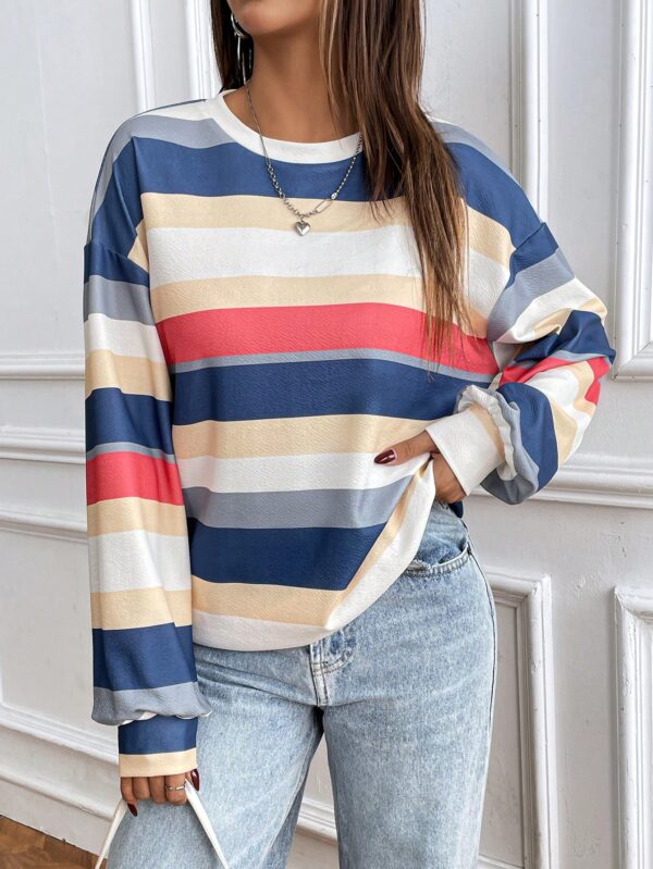 Sweatshirt Casual con Cuello Ancho y Rayas, Manga Larga - Image 25