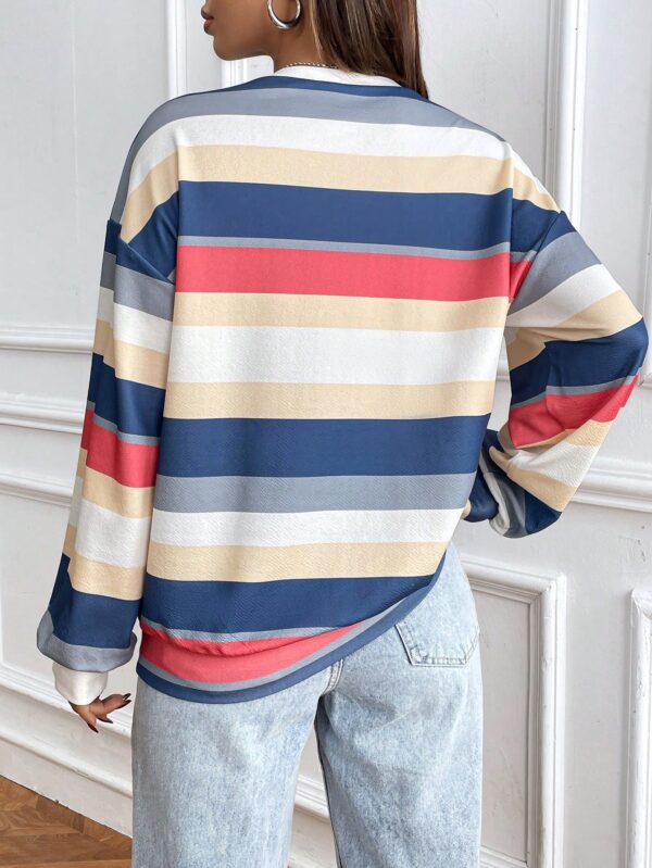 Sweatshirt Casual con Cuello Ancho y Rayas, Manga Larga - Image 23