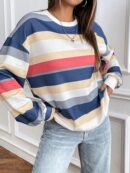 Sweatshirt Casual con Cuello Ancho y Rayas, Manga Larga